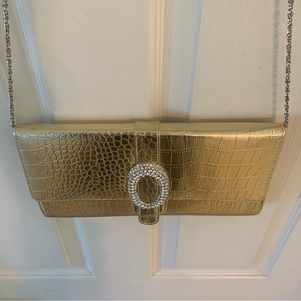 70’s Era Bright Gold Evening Clutch; Crossbody opt. - Picture 7 of 14